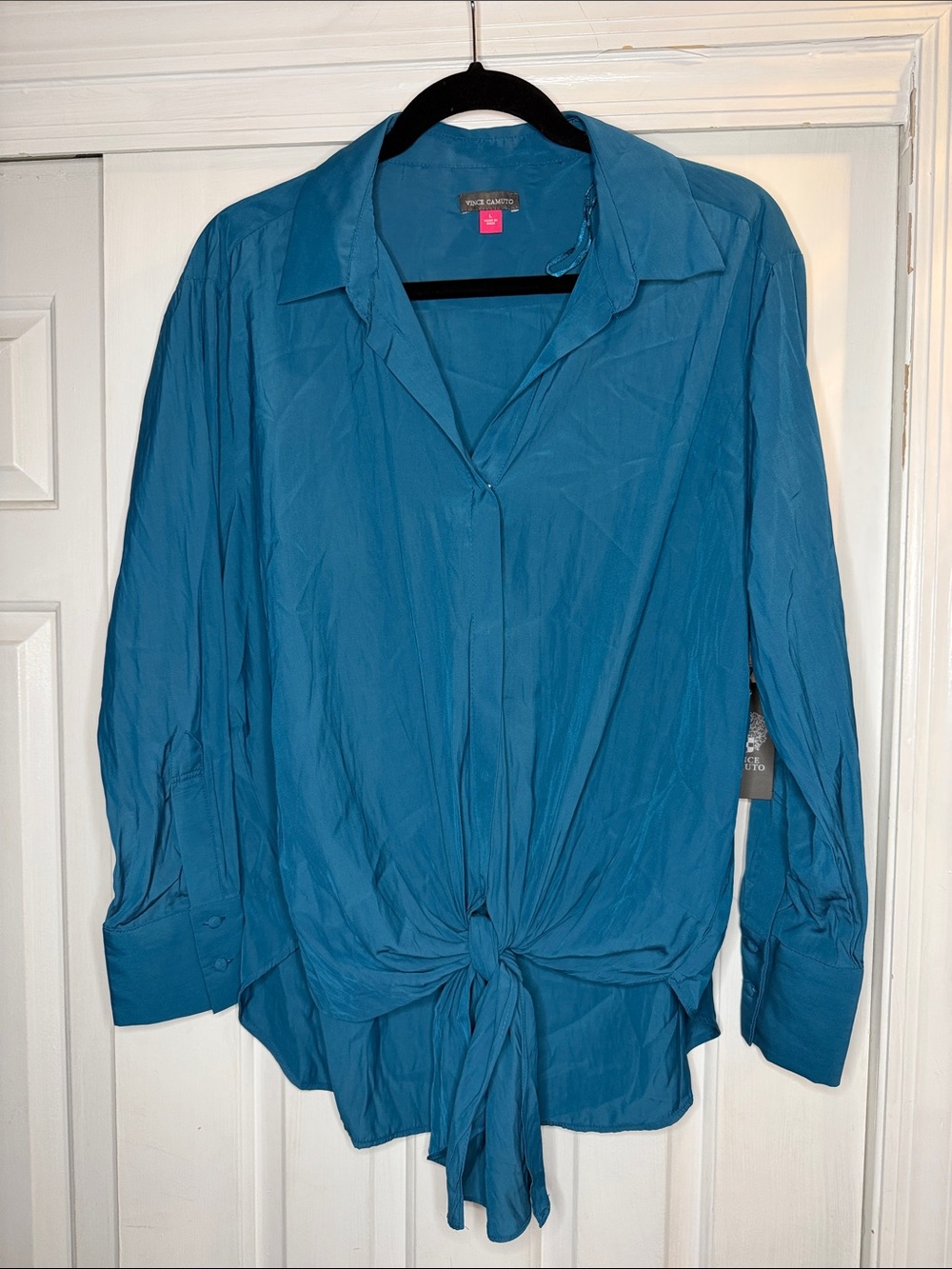Vince Camuto Teal Tie-Front Button-Down Shirt